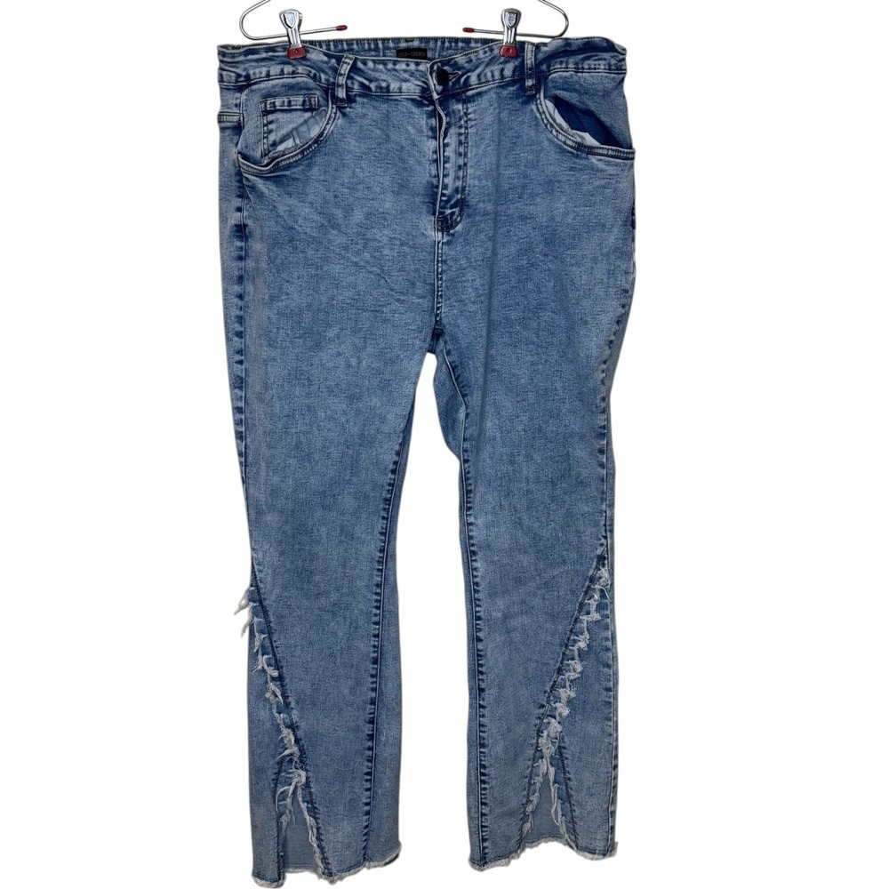 Coco + Carmen Womens Jeans Distressed Tulip Raw Hem Retro Y2K Acid Wash Blue XXL